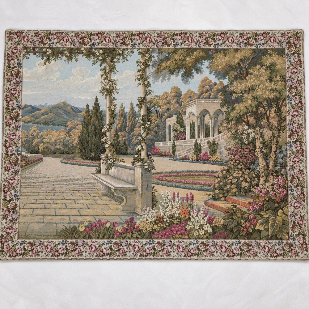 Corona Decor Co Woven Tapestry Wall Hanging Italian Garden Villa Floral 47x32